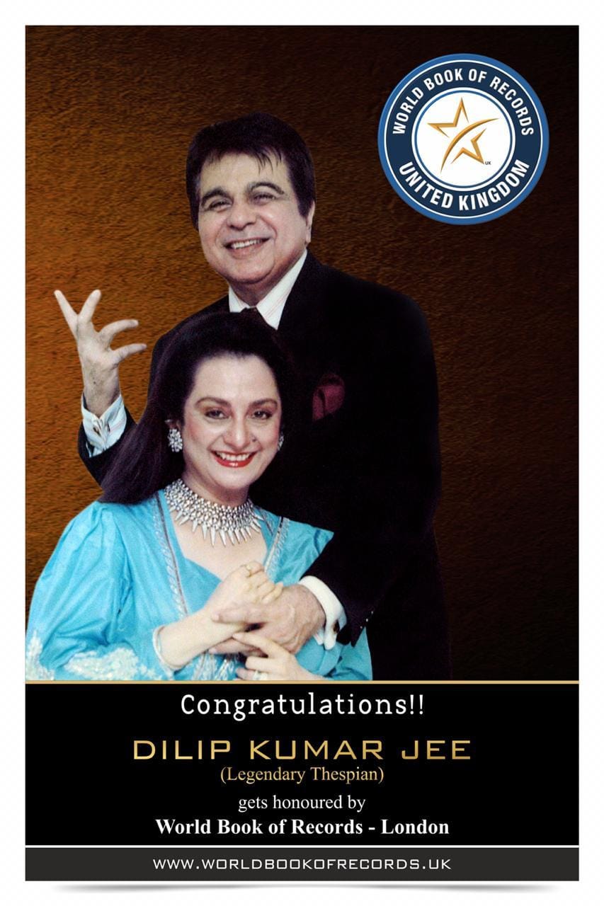 Padma Vibhushan Dilip Kumar(Legendary Thespian)of India gets felicitated by World Book of Records-London on his 97th Birthday (1)