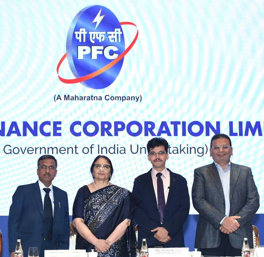 Rajesh Kumar Agarwal, Director (Finance), Ms. Parminder Chopra, CMD, Mr. Shashank Misra, Director (Government Nominee), and Dr. Sudhir Mehta, Independent Director, at PFC’s Q4 FY’26